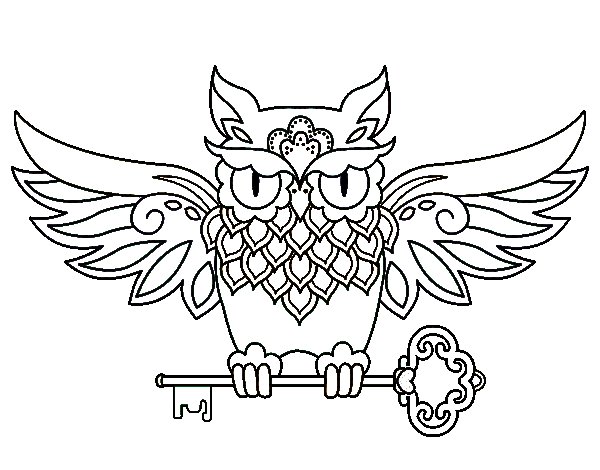 Owl with key tattoo coloring page - Coloringcrew.com